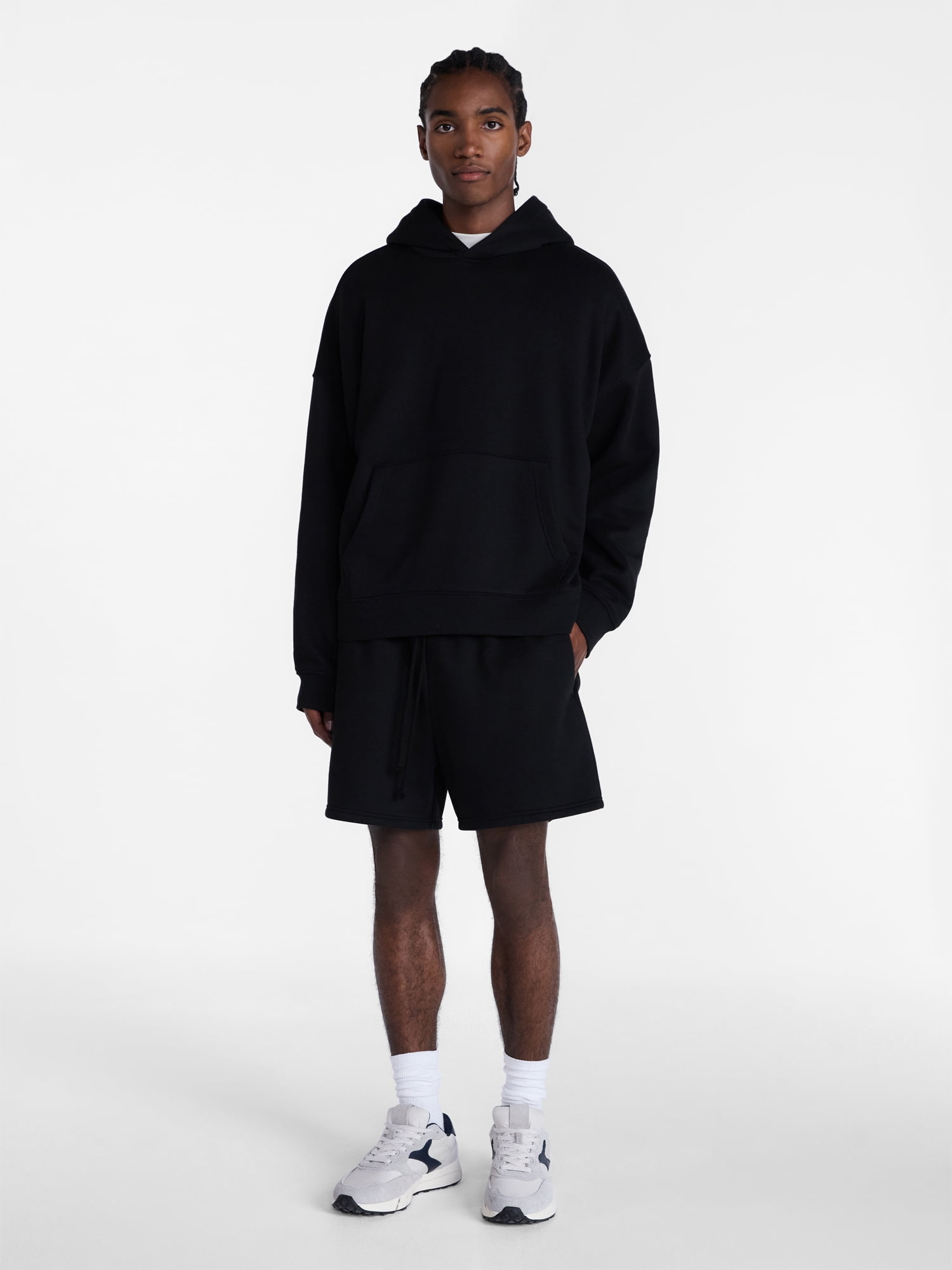 No Boundaries Boxy Fit Oversized Fleece Hoodie with Long Sleeves, Men's XS-4XLT