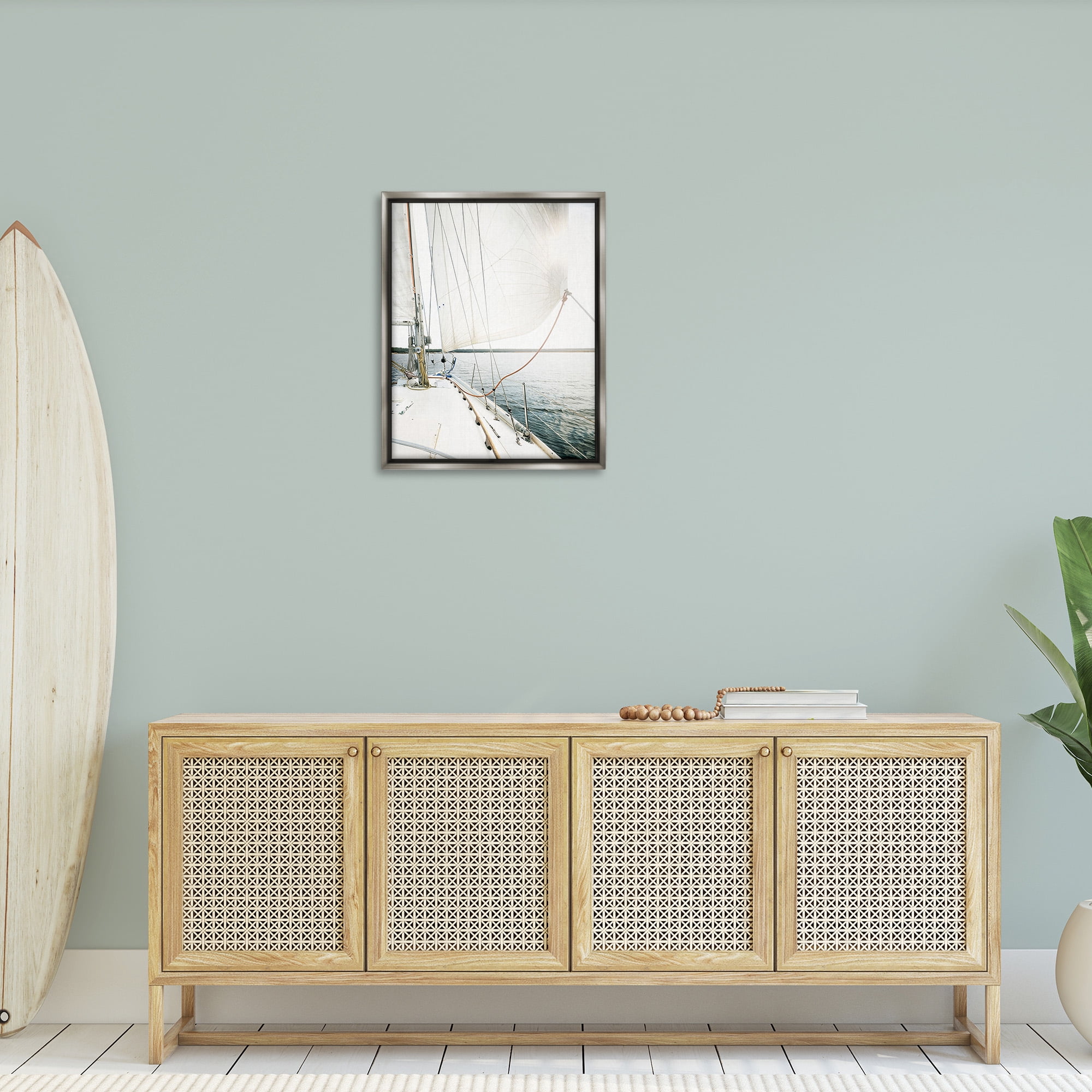 Stupell Industries Nautical Boat Mast View Transportation Photography Gray Floater Framed Canvas Art Print Wall Art, 25 x 31