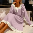 thumbnail image 4 of Blmnix Square Neck Womens Nightgowns Plus Size Long Sleeve Sleep Shirt Purple Sleep Dress, 4 of 6