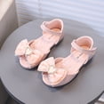 thumbnail image 2 of Girl's Sandals Toddler Kids Mary Jane Flat Shoes Peep Toe Glitter Rhinestone Bowtie Summer Cute Princess Dress Shoes Pink 10 Toddler, 2 of 5
