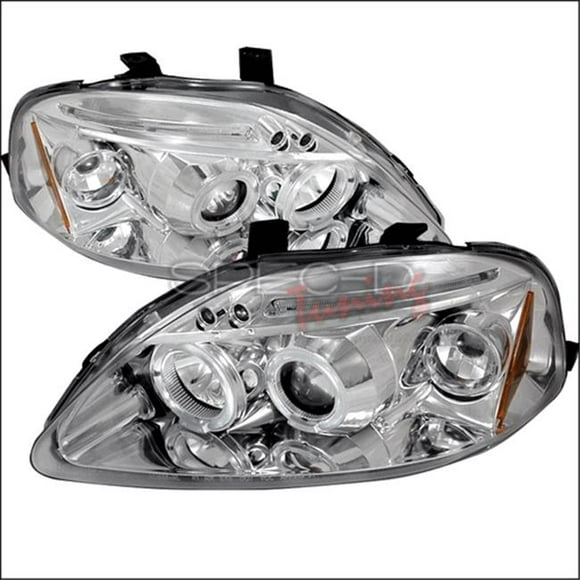 Halo LED Projector Headlights for 99 to 00 Honda Civic, Chrome - 9 x 20 x 26 in.