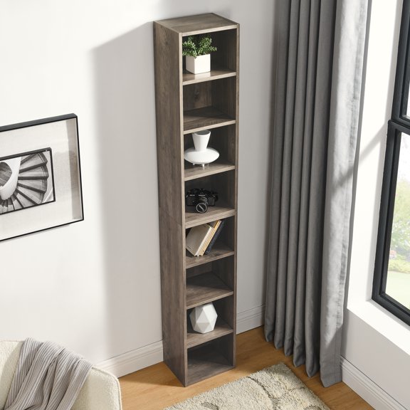 Knubmt 8 Shelves Media Tower Rack Storage Shelf Bookcase Display Bookshelf Book Storage Rack for Home, Living Room, Office, Gray