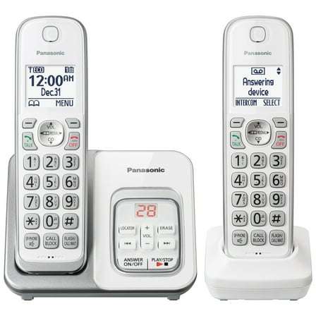 Panasonic Cordless Home Phone, 2 Handsets, Call Block, Digital Answering Machine - KX-TG3812W