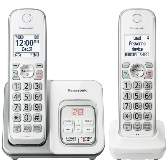 Panasonic Cordless Home Phone, 2 Handsets, Call Block, Digital Answering Machine - KX-TG3812W