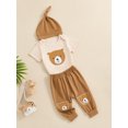 thumbnail image 4 of Aojekbee Baby Boys 3Pcs Summer Outfits Short Sleeve Bear Print Romper + Pants + Hat Set Newborn Clothes, 4 of 10