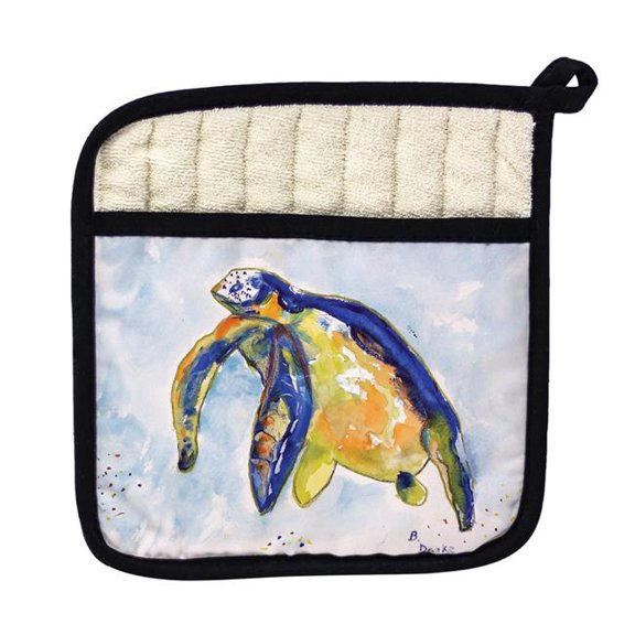 Betsy Drake PT952 Blue Sea Turtle - Left Pot Holder