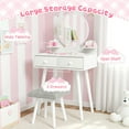 thumbnail image 5 of Pirecart Kids Vanity Set with Mirror and Stool, 2 in 1 Girl Vanity Set with Drawer, Princess Makeup Dressing Table with Detachable Top for Age 3+, White, 5 of 8