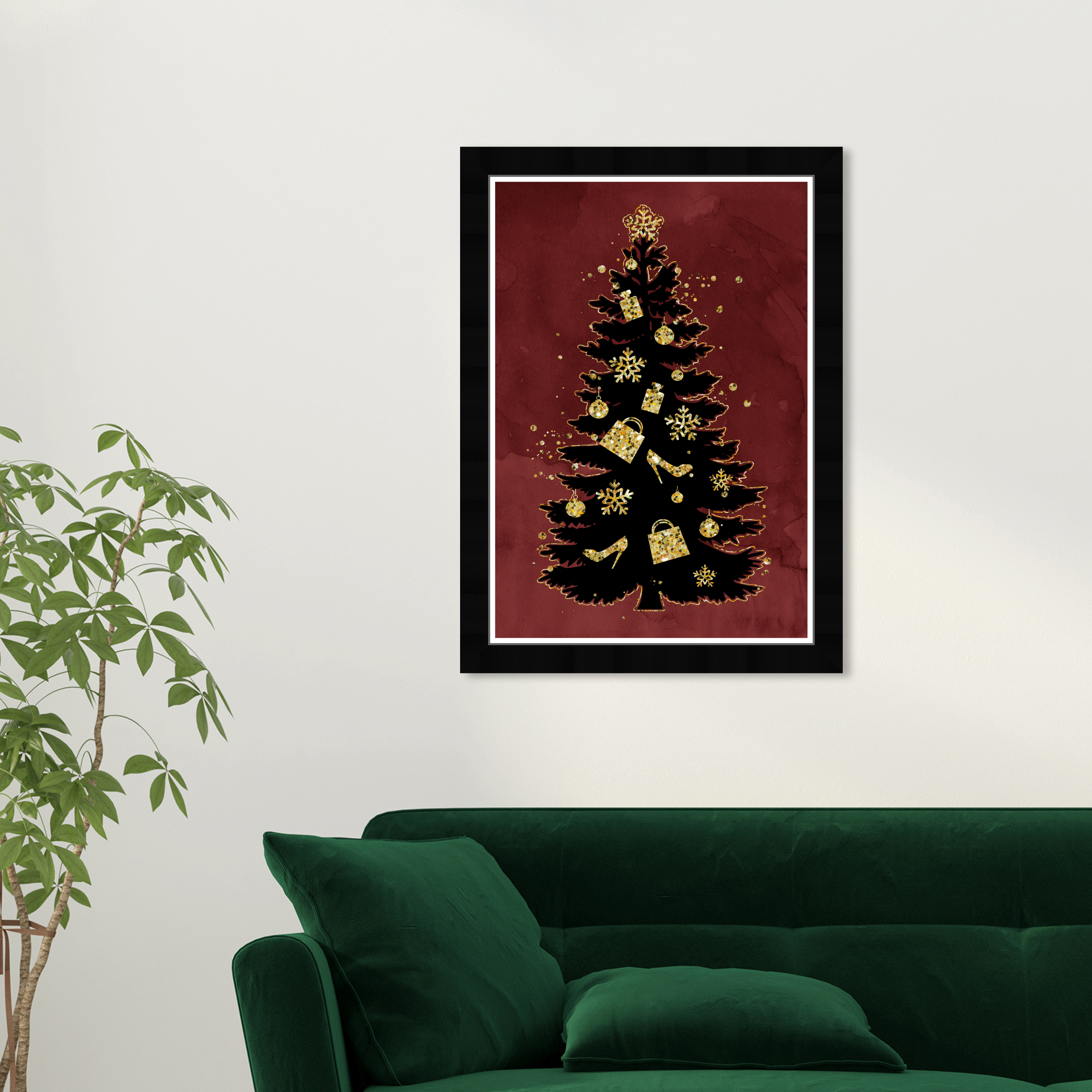 Wynwood Studio Prints Glam Holiday Tree Holiday and Seasonal Holidays Wall Art Canvas Print Gold Metallic Gold 13x19