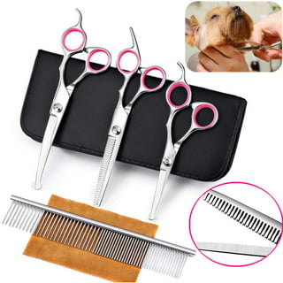  7.0in Titanium Professional dog Grooming Scissors set,Straight  & Thinning & Curved scissors 4pcs set for Dog grooming (Bright black) : Pet  Supplies