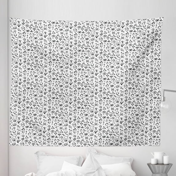 Astrology Tapestry, Geometric Pattern with Alchemy and Shapes Esoteric Occult Wisdom, Fabric Wall Hanging Decor for Bedroom Living Room Dorm, 5 Sizes, Black White, by Ambesonne