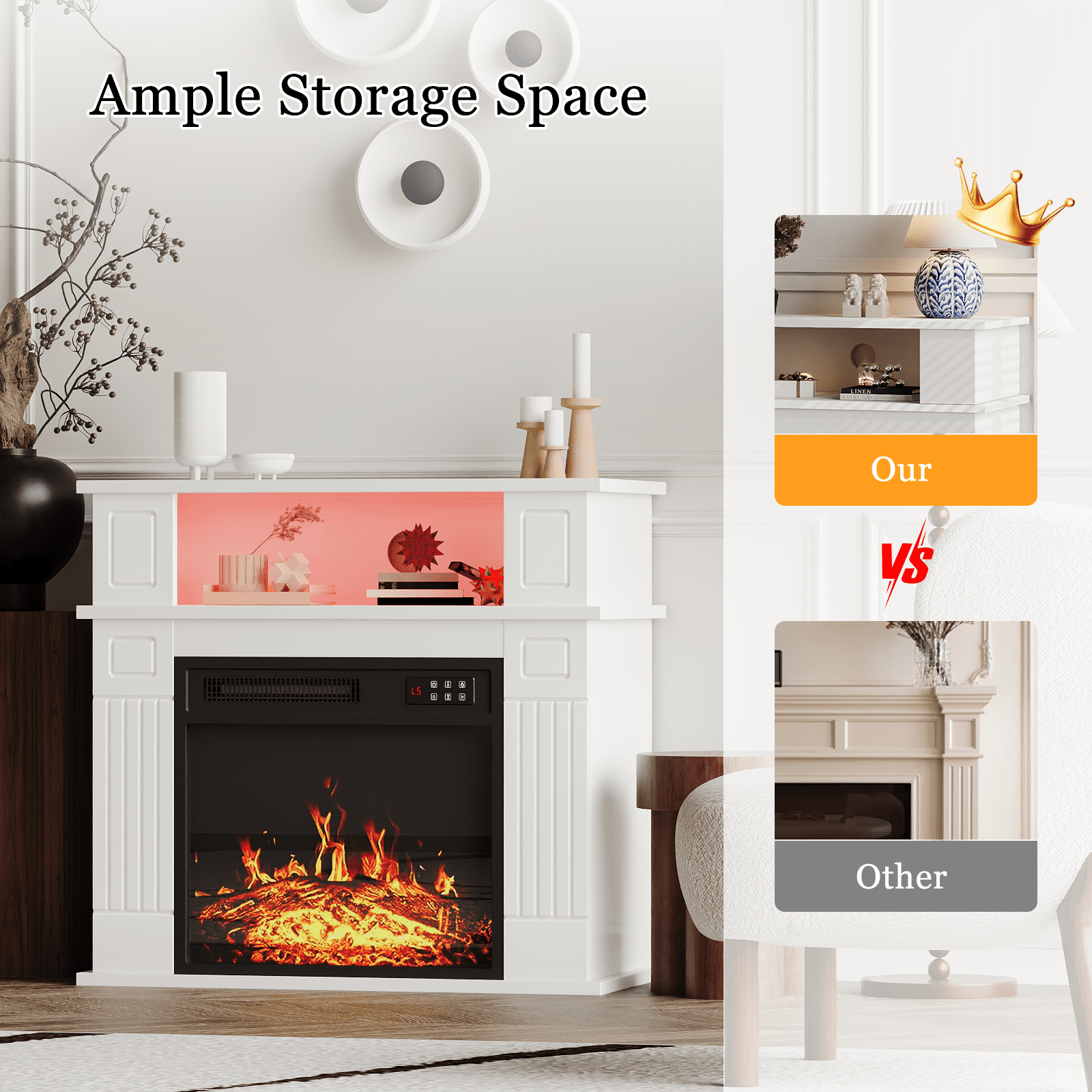 Waleaf 28" Electric Fireplace with Mantel Wooden Surround Freestanding Firebox for Living Room,White