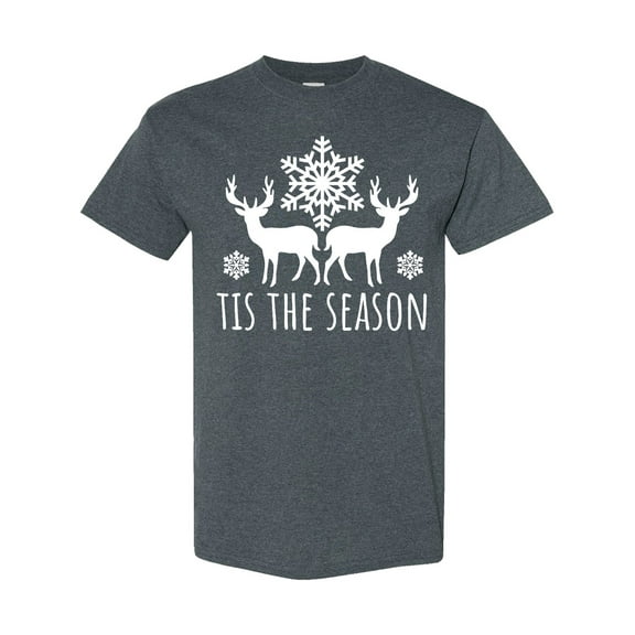 Inktastic Tis the Season White Reindeer Silhouette and Snowflakes T-Shirt