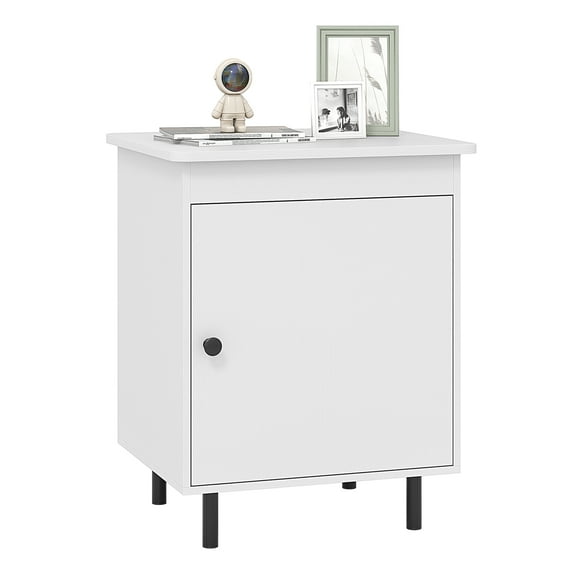 Gymax Nightstand Mid Century Modern End Table w/Door Heavy-Duty Metal Legs for Bedroom