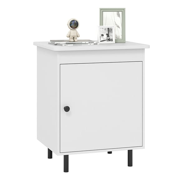 Gymax Nightstand Mid Century Modern End Table w/Door Heavy-Duty Metal Legs for Bedroom