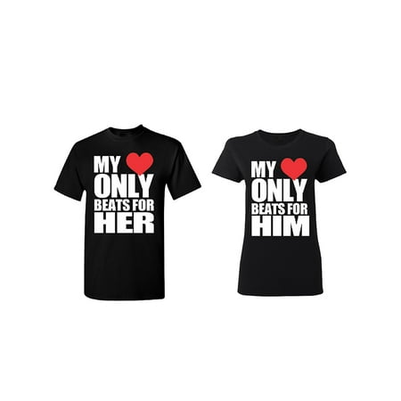 Only Beats For Her - Him Couple Matching T-shirt Set Valentines Anniversary Christmas Gift Men Small Women (Best 1 Year Anniversary Gifts For Her)