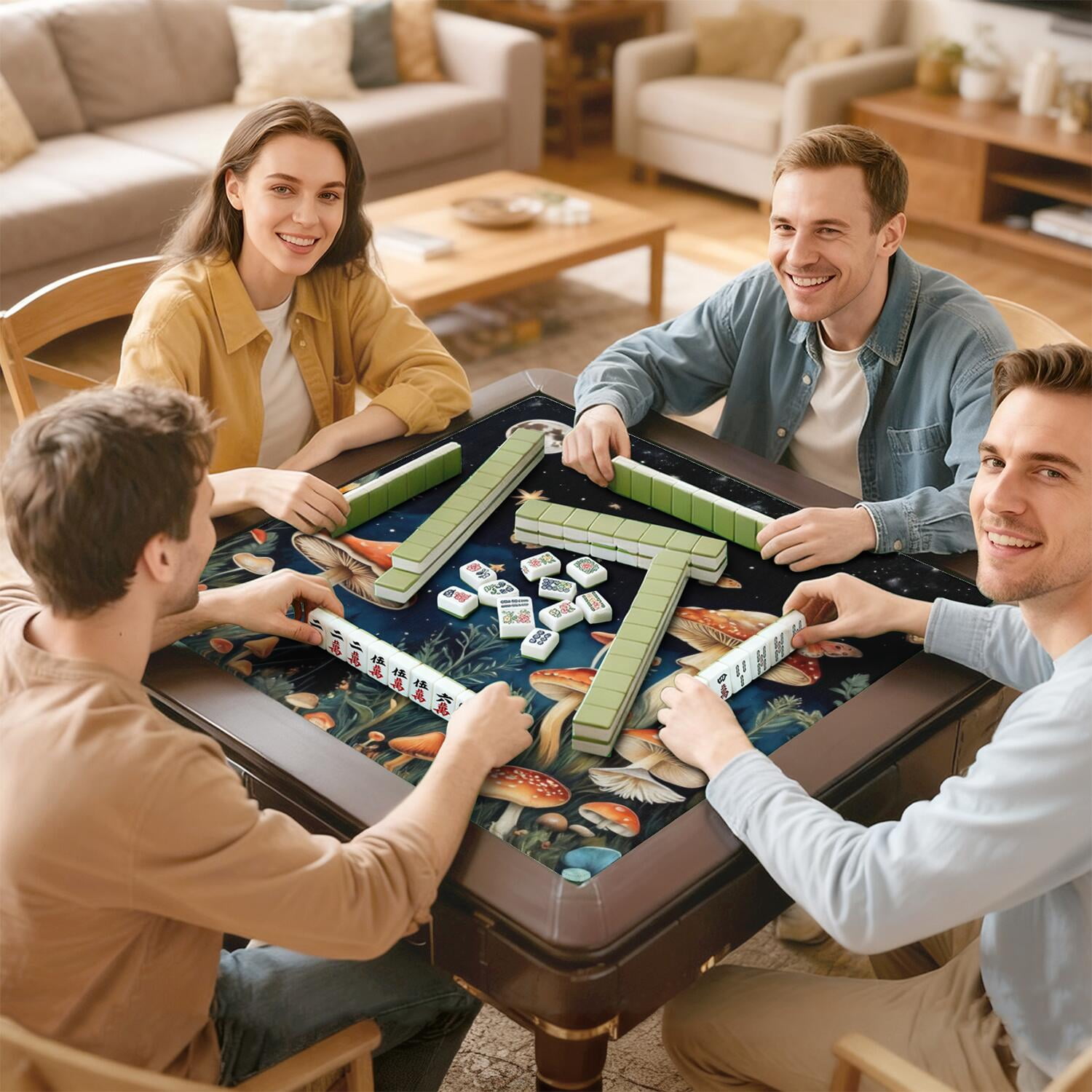 Plants Pattern Game Mat 31.5x31.5 Inches Constructed from High Quality Rubber with Anti-Slip Grip Backing and Noise Dampening Properties for Mahjong Cards Board Games