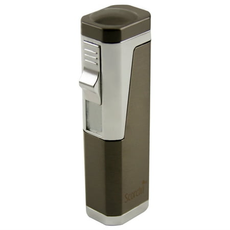 Butane Jet Flame Cigar - Scorch Torch Skyline Triple Jet Flame Butane Torch Cigar Lighter w/ Punch Cutter Tool and Butane Window (Gunmetal)