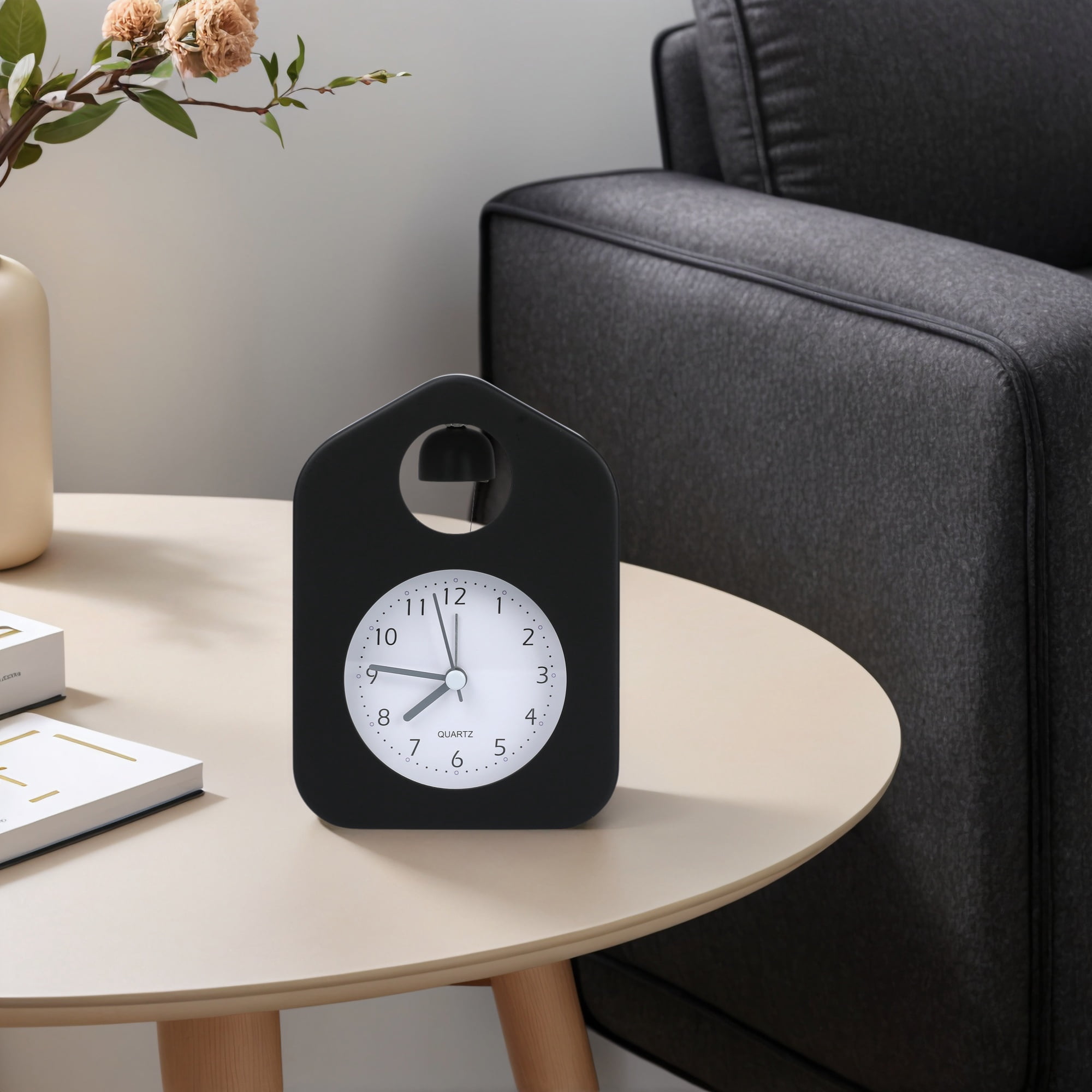 Unique Bargains Non-Tick Alarm Clock with Round Bell Design Black 3.9"L x 2.0"W x 5.5"H