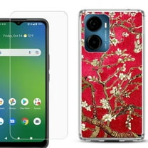 For AT&T Propel 2 5G Phone Case Cover, Shockproof Bumper Hybrid Case with Tempered Glass Screen Protector, by OneToughShield - Almond Blossom Red