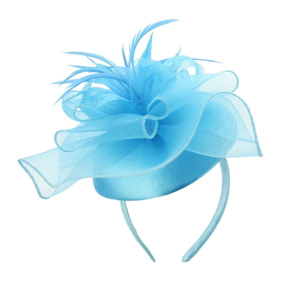 Chic Headwear Mesh Floral Feather Cap Fascinator - Aqua