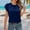 Navy, variant on Women's Casual Round Neck Basic Pleated Top Cap Sleeve Curved Keyhole Back Blouse Fashionable and Casual Spring and Summer New Round Neck Petal Sleeve Temperament Short Sleeved Top Blue S