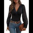 thumbnail image 1 of Blusas de Mujer con Escote en V Profundo y Cruzado, Camisetas de con Lunares y Larga, Blusas Informales. Negro S, 1 of 9