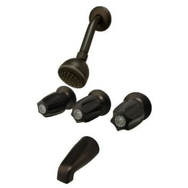 PlumbUSA modB001PL5W38 Rubbed Bronze Finish 3 handle Shower Trim Kit 5 Piece