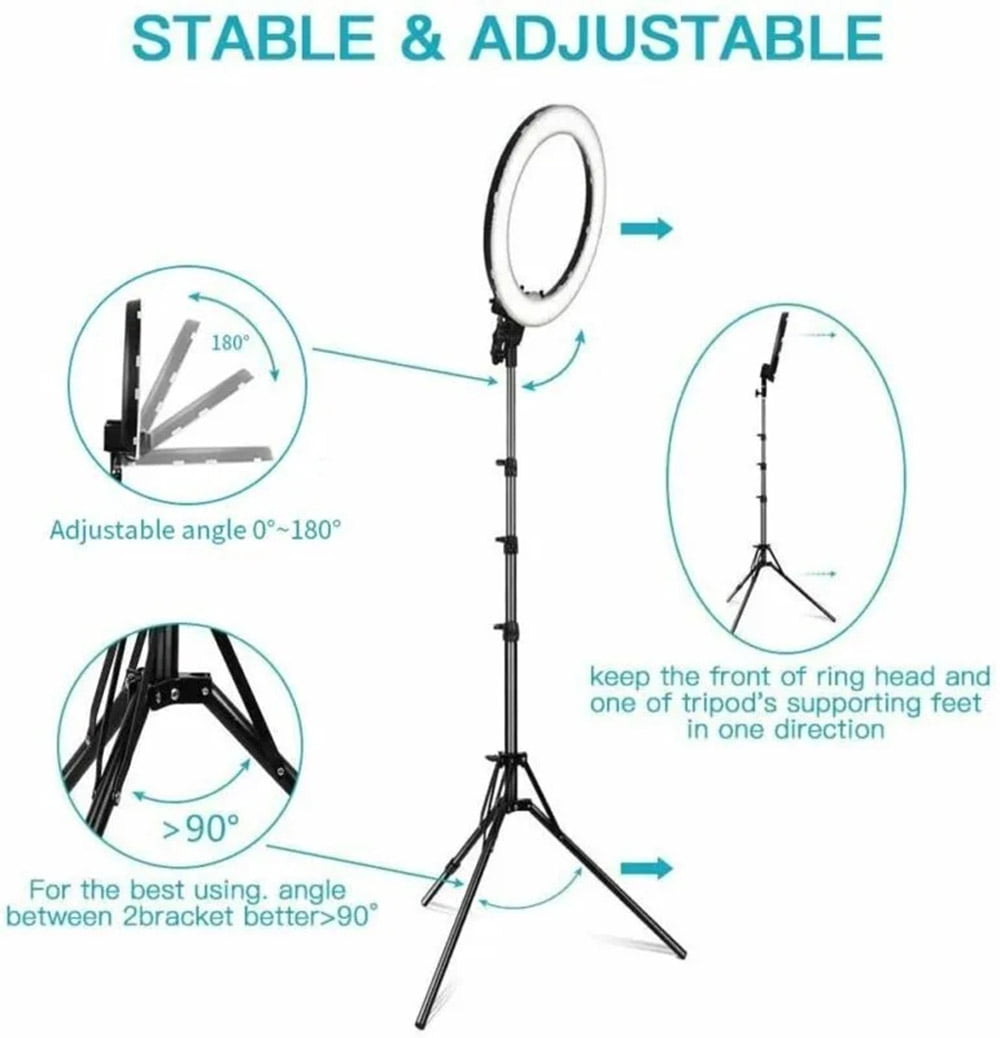 Tianlaimei 18" inch LED Selfie Ring Light with Tripod Stand & Phone Holder for Makeup Live Stream Youtube Video Photography Shooting