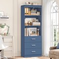 thumbnail image 3 of Homfa 2 Set of Blue Bookcases, 71" Tall Bookcase with 3 Drawers, 3 Tier Wooden Bookshelf for Living Room Home Office, 3 of 8