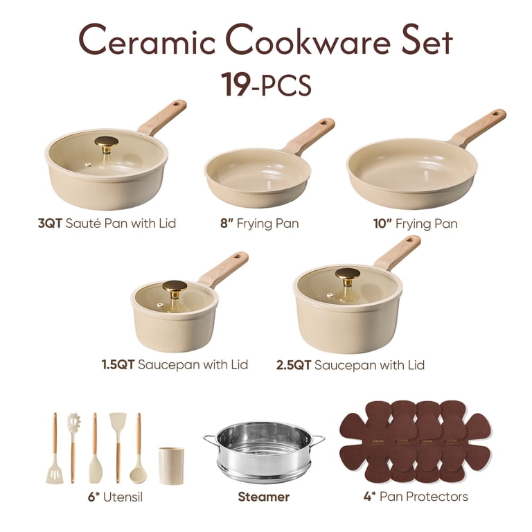 Carote 19-Piece Ceramic Nonstick Cookware Set, Oatmeal photo 2