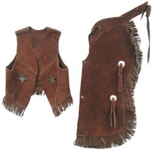 Costume! Showman BLACK SMALL Kid's Size Suede Leather Western Chaps & Vest Set 