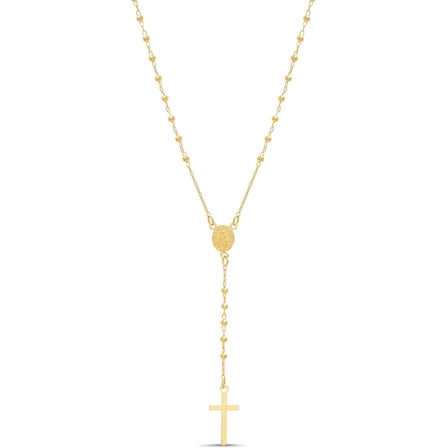 2mm Beaded Rosary Necklace for Women 14K Yellow Gold Plated 925 Sterling Silver[k102]