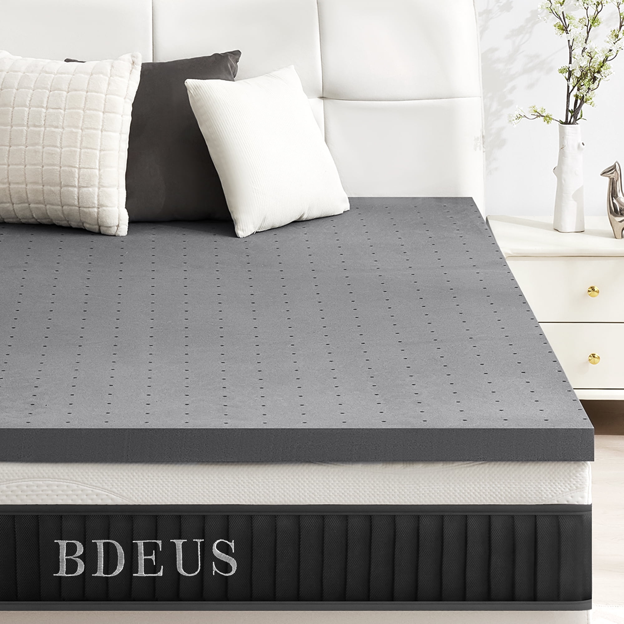 BDEUS 2 Inch Mattress Topper, Cooling Gel Memory Foam Mattress Topper, Bed Topper, Soft, Twin-XL Size，Gray