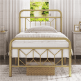 thumbnail image 2 of Yaheetech Vintage Metal Bed Frame with Diamond Pattern, Twin XL,Antique Gold, 2 of 9