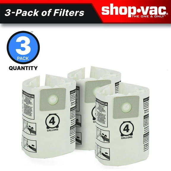 Shop-Vac 4 Gallon Disposable Filter Bags, Type LL, 3-Pack