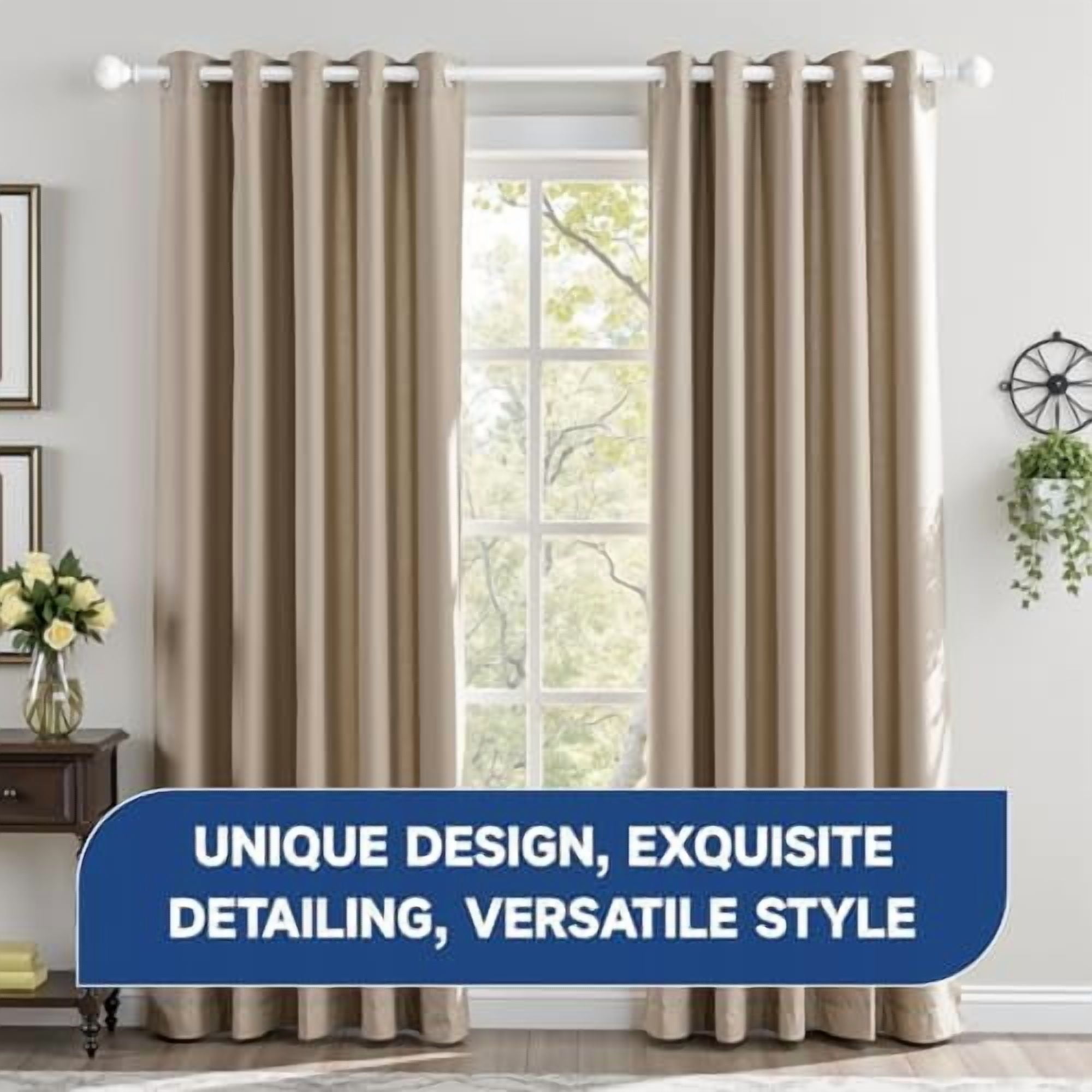 White Curtain Rods for Windows 72 to 144 Inch(6-12ft) - 1'' Diameter Heavy Duty Curtain Rods with Imitation Wood Grain Pattern Finials,Adjustable Decorative Curtain Rods Set,28-144''