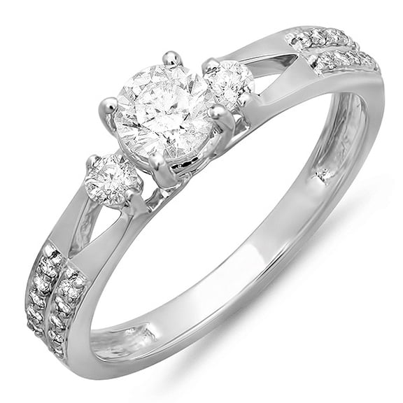 Dazzlingrock Collection 0.65 Carat (ctw) 14k Round Diamond Ladies Split Shank 3 Stone Bridal Engagement Ring, White Gold, Size 7