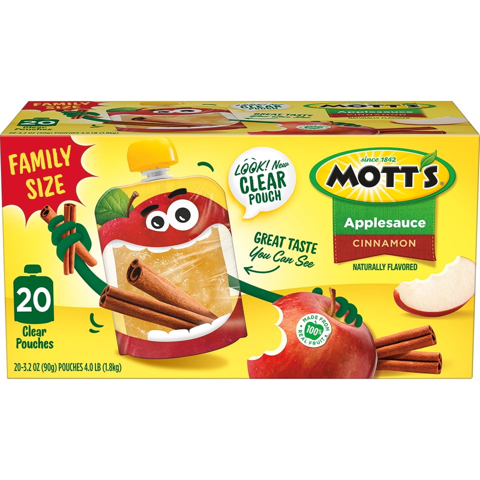 (20 pack) Mott's Cinnamon Applesauce, 3.2 oz clear pouches Walmart