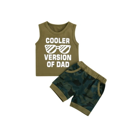 

ZIYIXIN Summer Causal Boys Clothes 2pcs Letter Printed Sleeveless Vest Tops Camouflage Shorts Sets Army Green 0-3 Months
