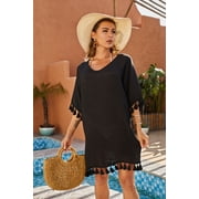 LIORA Womens Swimsuit Cover Up Knit Crochet Short Sleeve Bathing Suit Cover Up for Swimwear, Black