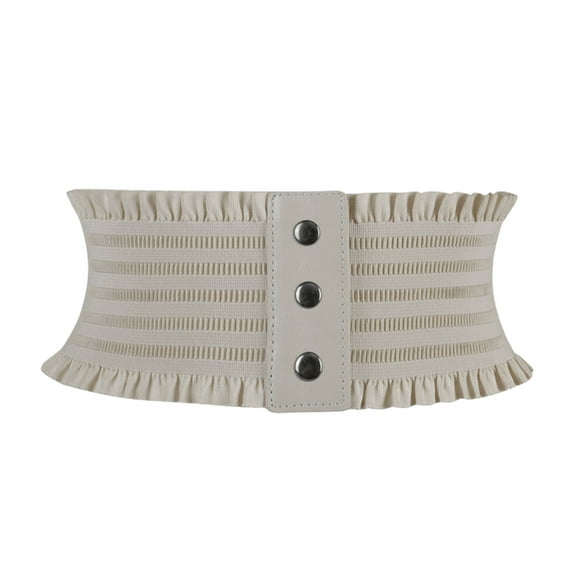 HEVIRGO Women Belt Shirring Solid Color Wide Band High Elasticity Figure Shaping Lady Waist Band for Party White Polyester