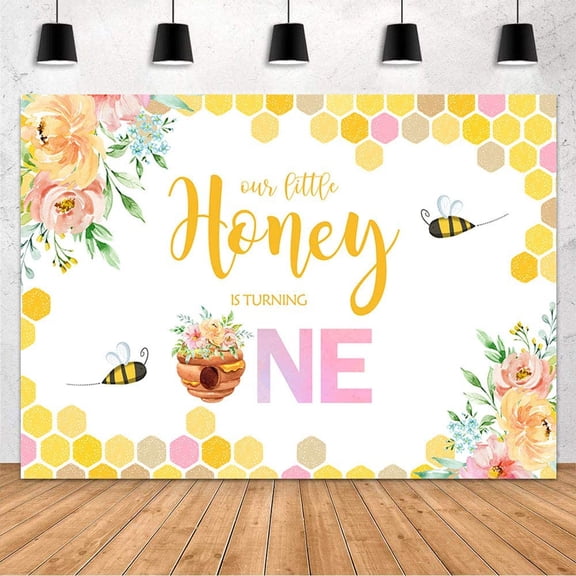 7x5Ft Bee 1st Birthday Backdrop Our Little Honey is Turning One Photography Background Baby Girl Light Yellow First Birthday Party Decorations Banner Photo Studio Props