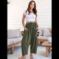 thumbnail image 4 of Pantalones Palazzo Harem Informales Holgados con Cordón para Mujer, para Verano, Playa, Viajes, Vacaciones, con Bolsillos. Verde M, 4 of 6