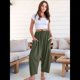 thumbnail image 4 of Pantalones Palazzo Harem Informales Holgados con Cordón para Mujer, para Verano, Playa, Viajes, Vacaciones, con Bolsillos. Verde XL, 4 of 6
