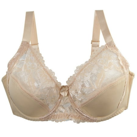 SMihono Sexy Lace Bra for Women Push Up Everyday Bras Sheer Balconette Breathable Bras Wireless Unlined Soft Bralettes Beige 85