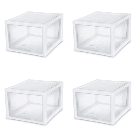 Sterilite Plastic 27 Quart Stacking Drawer, White, Adult, Set of 4