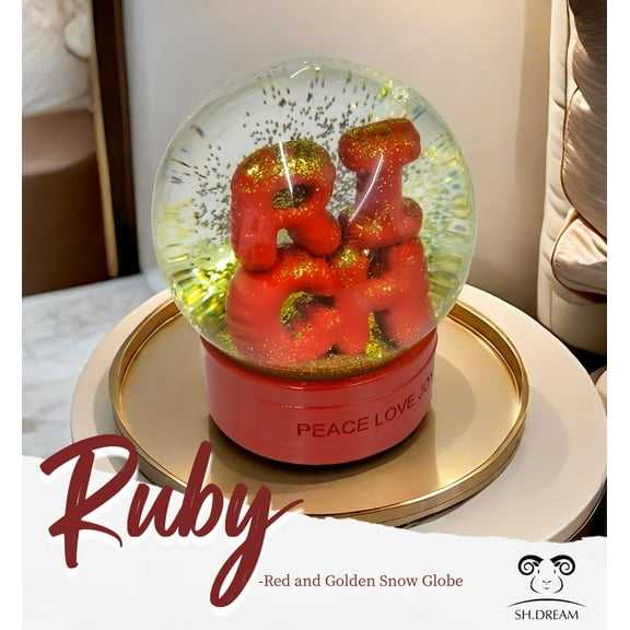 Rich Red Snow Globe 100mm glass ball, 5.3inch tall , Resin Home Decor Snowglobe, Gift for friends ,family