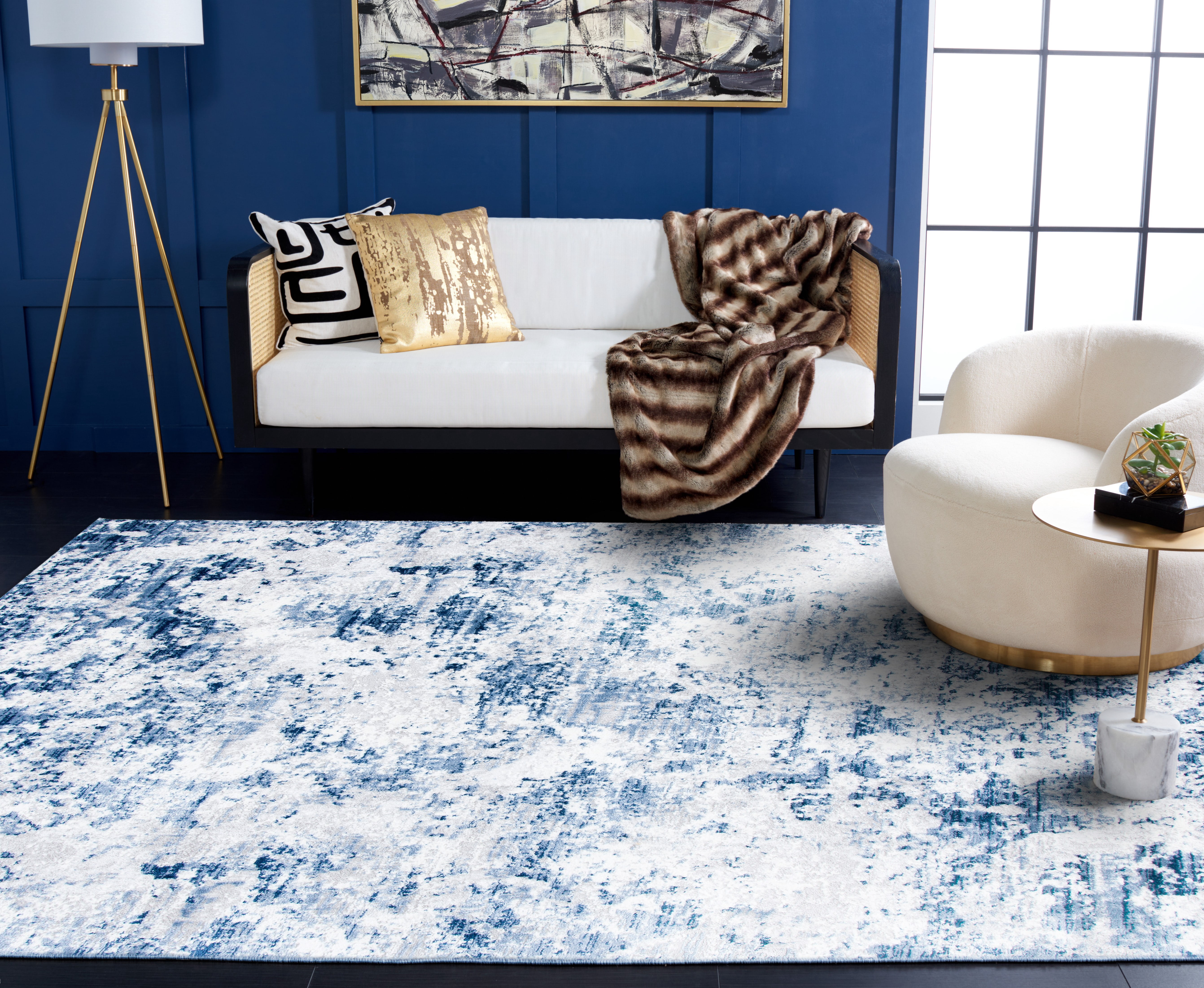 SAFAVIEH Amelia Alastar Abstract Distressed Area Rug, Navy/Gray, 10' x 14'