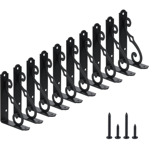 5" Decorative Shelf Brackets 10-Pack, Black L-Shaped Floating Shelves for Small Plants/Photo, Corner Mount Support with Screws