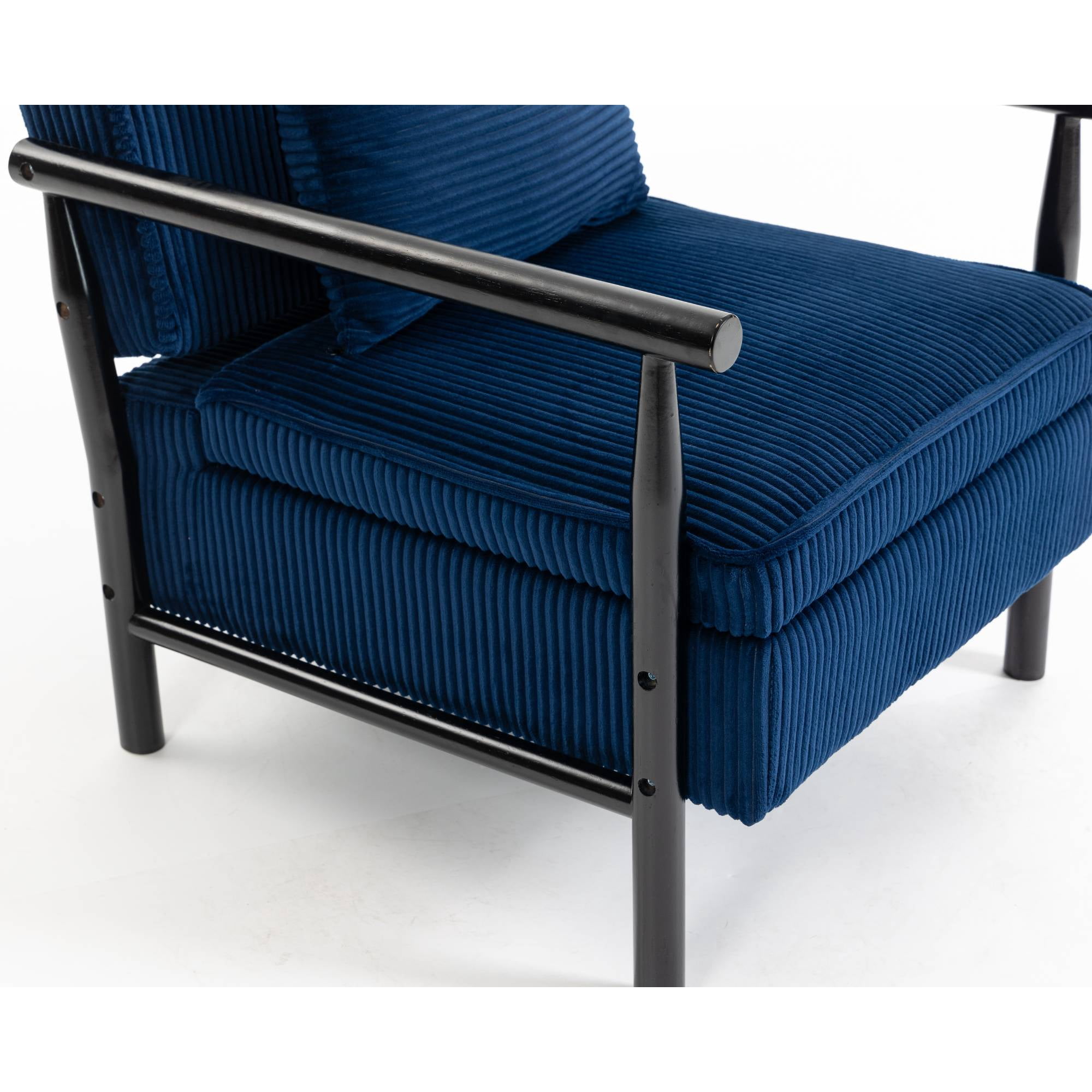 Mid-Century Accent Chair with Storage, Modern Comfy Reading Armchair with Lumbar Pillow for Living Room, Blue
